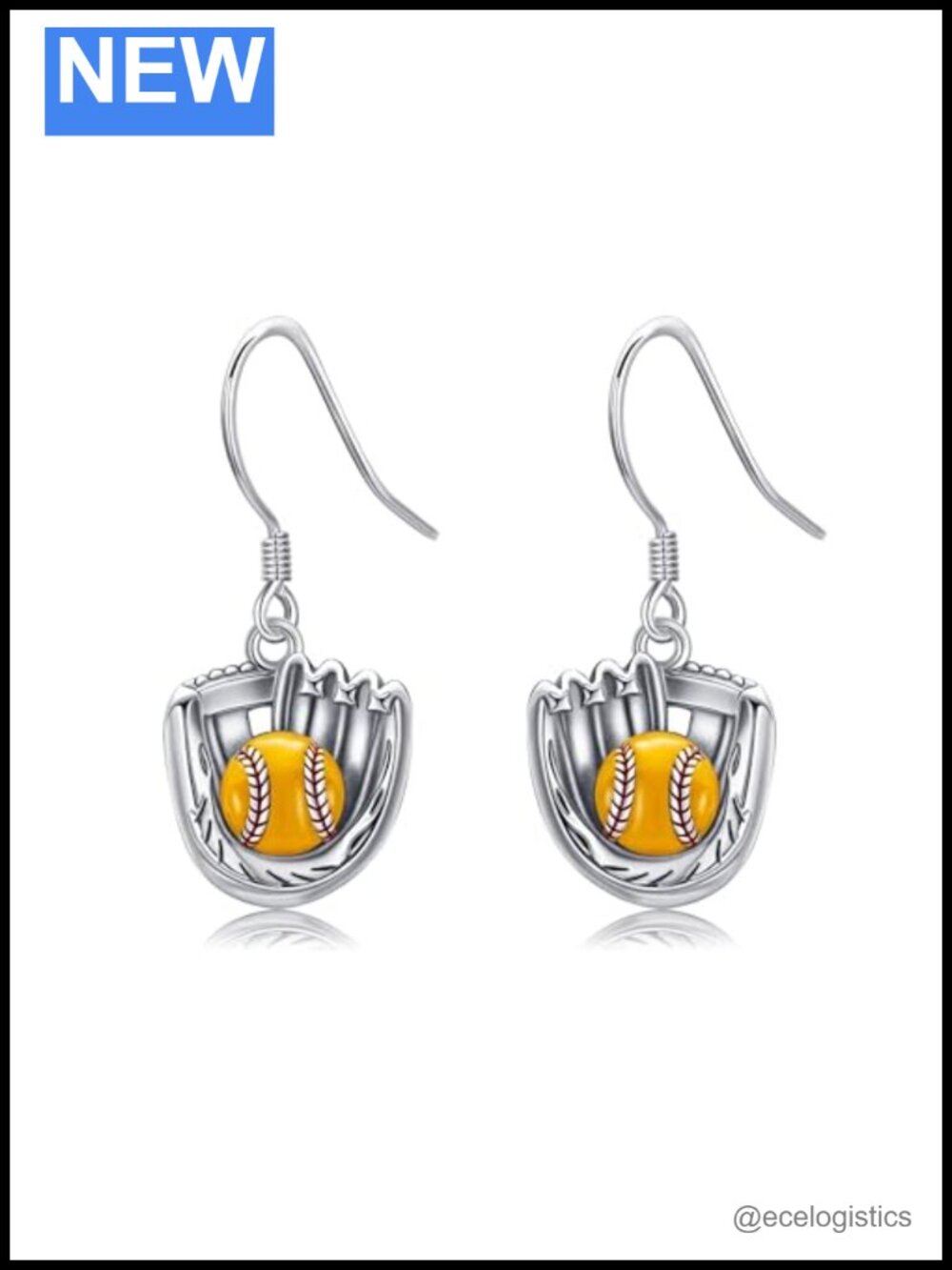 925 Sterling Silver Softball Dangle Earrings Sports Jewelry Gift